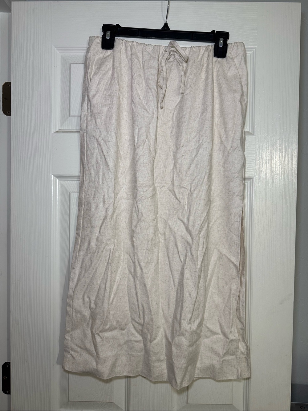 Reformation Oatmeal Cream Linen Blend Pull On Midi Skirt Small petite pockets